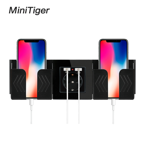 Minitiger Black Grey Wall Socket Phone Holder Smartphone Accessories Stand Support For Mobile Phone One / Two Phone Holder ► Photo 1/6
