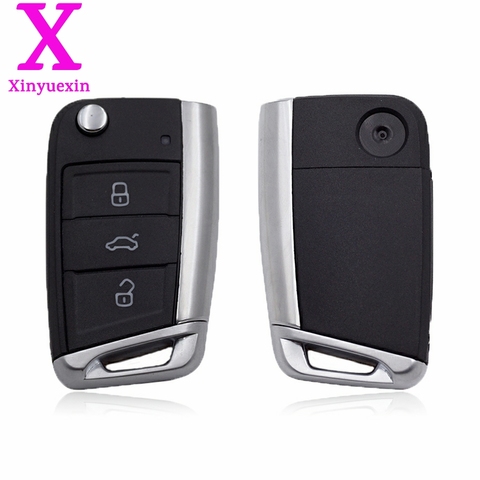 Xinyuexin Folding Remote Key Shell FOB Case for VW Golf 7 for Skoda Octavia A7 Flip 3Button Flip Key Cover for Golf MK7 No Logo ► Photo 1/6