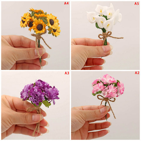 Handmade Bouquet Artificial Flowers For Doll House Fake Purple Carnation Lavender Rose Sunflower Calla lily Doll Decor 10 Styles ► Photo 1/6