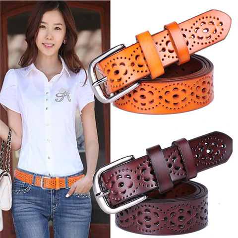 New Women Fashion Wide Genuine Leather Belt Woman Without Drilling Luxury Jeans Belts Female Top Quality Straps Ceinture Femme ► Photo 1/6