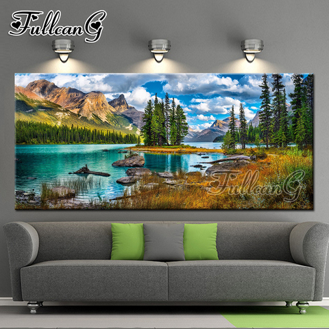FULLCANG full square/round drill large 5d diy diamond painting natural scenery lake & white clouds mosaic embroidery kit FC418 ► Photo 1/6