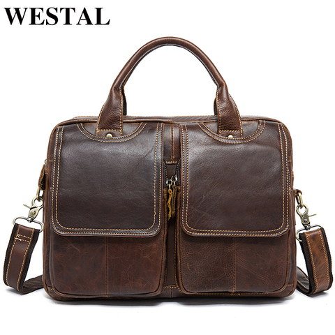 WESTAL men's briefcase leather laptop bag men's genuine leather bag for men bussiness messenger bag men's office briefcase 8002 ► Photo 1/6