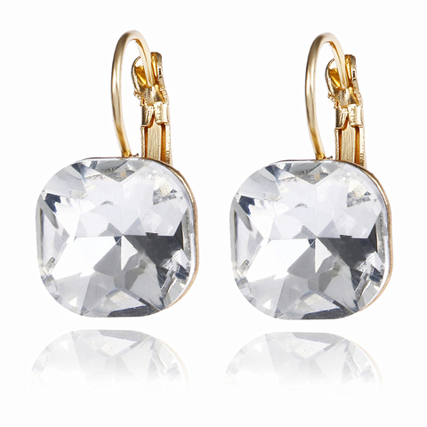 E0257 Fashion Simple Austrian Crystal Dangle Earrings For Women Gold Color Square Shaped Shinning Drop Earrings Female Jewelry ► Photo 1/6
