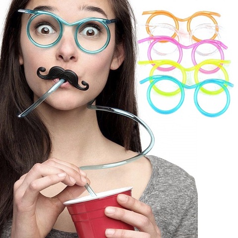 Funny Soft Glasses Straw Flexible Drinking Tube Birthday Christmas Party Accessories Plastic Drinking Straws Kids Gift for Xmas ► Photo 1/6