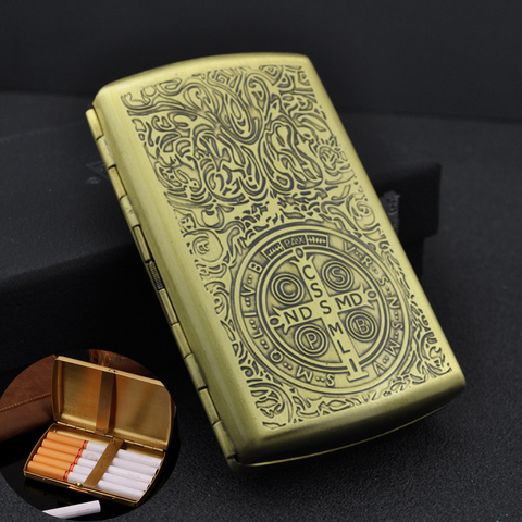 12 Cigarette )Unique Retro Metal Constantine Cigarette Case Bronze Cigarette Case Copper Carving Cigarette Box Smoker Men's Gift ► Photo 1/6