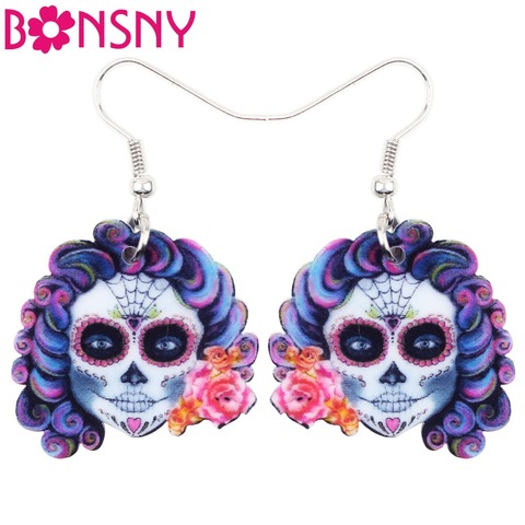Bonsny Acrylic Dangle Drop Medusa Halloween Festival Skeleton Skull Pattern Earring Big Long Fashion Jewelry For Girls Women ► Photo 1/5