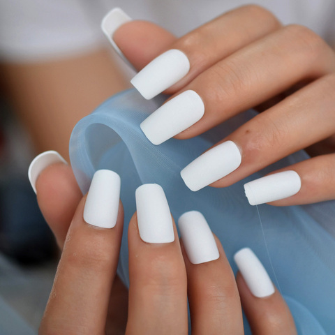 Buy Online Medium Long Matte Fake Nails White Matt Solid Color Nail Tips Square Acrylic Fignernails 24 Alitools Buy Online Medium Long Matte Fake Nails White Matt Solid Color Nail Tips Square Acrylic Fignernails 24 Alitools