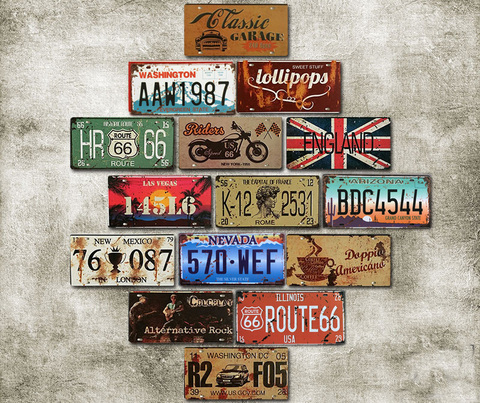 Vintage Decor Retro Car License Metal Plate Garage Cafe Bar Pub Car Number Metal Signs Motor Oil Decorative Tin Sign ► Photo 1/6