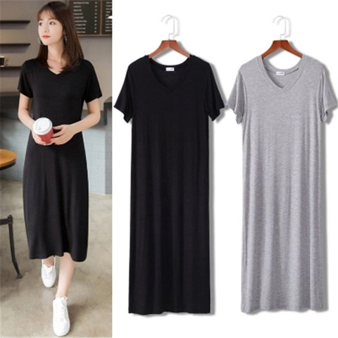 Summer Long T shirt Women Dress Black T-shirt Short Sleeve Big Size Thin Long Women Tops Tees Female T-shirt Dress Femme Dress ► Photo 1/6