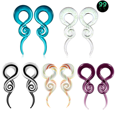 H-S Pair Glass Ear Spiral Taper Ear Weight Hanger Glass Twist Earring Gauges Stretching Expander Piercing Body Jewelry 5mm-14mm ► Photo 1/6