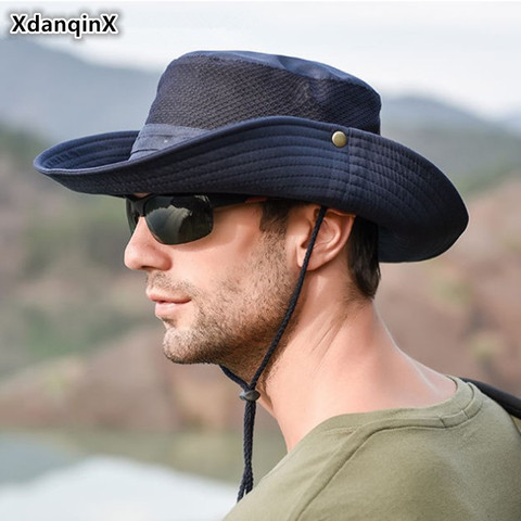 XdanqinX New Foldable Men's Mesh Hat Breathable Bucket Hats Summer Wind Rope Fixed Women's Ventilation Beach Hat Fishing Cap ► Photo 1/6