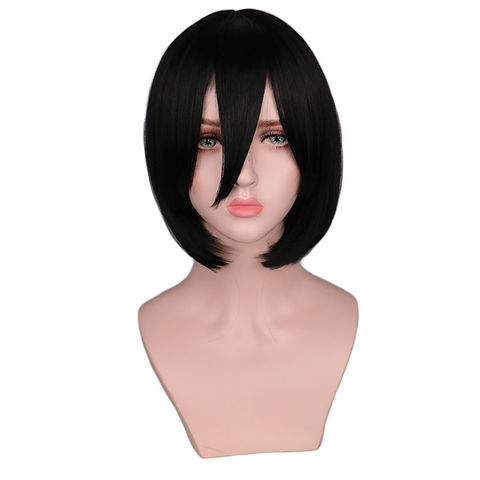 QQXCAIW  Short Straight Attack on Titan Cosplay Wigs Mikasa Black Heat Resistant Synthetic Hair Wigs ► Photo 1/3