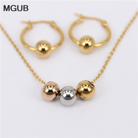 MGUB Earring size choice 10mm-70mm Activity 3 Colored Metal beads Jewelry Stainless Steel Jewelry Set (Earrings Necklace)gift ► Photo 1/6