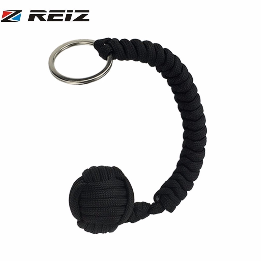 Outdoor Hiking High Strength Paracord Monkey Fist Keychain With Steel Ball Black 