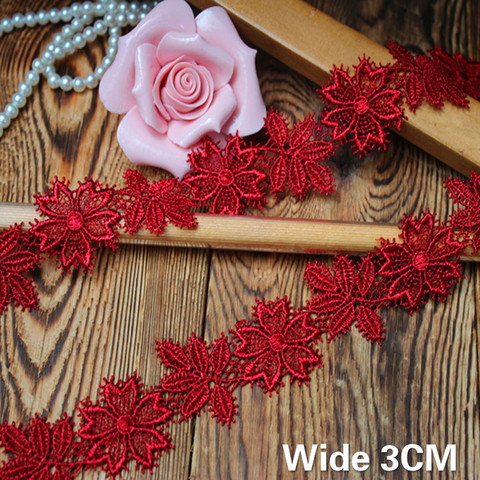 3CM Wide Exquisite Red Lace Applique Water Soluble Embroidery Ribbon Clothing Trim Decor Skirts Curtains DIY Sewing Accessories ► Photo 1/4