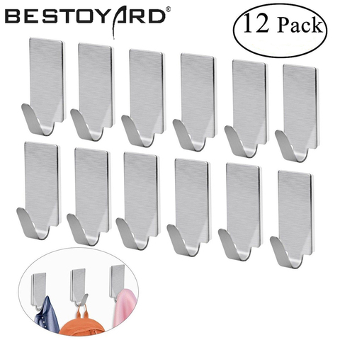 NUOLUX 12pcs Home Hook Adhesive Stainless Steel Towel Hooks Family Robe Hanging Hooks Hats Bag Key Adhesive Wall Hanger A45 ► Photo 1/6