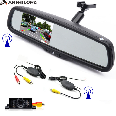 ANSHILONG Wireless Car Rear View Kit 4.3inch LCD Mirror Monitor +HD Infrared Reverse Backup Parking Night Vision Camera+ Bracket ► Photo 1/1