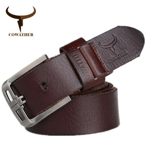 COWATHER 2022 Top Cow genuine leather belts for men alloy buckle fashion style FULL GRAIN male belt free shipping ► Photo 1/6