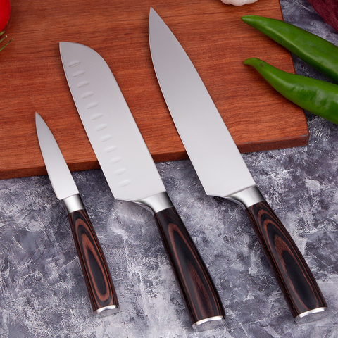3pcs Japanese Knife Set 7CR17 Kitchen Knives Professional Stainless Steel Chef Santoku Knife with Pakka Wood handle ► Photo 1/6