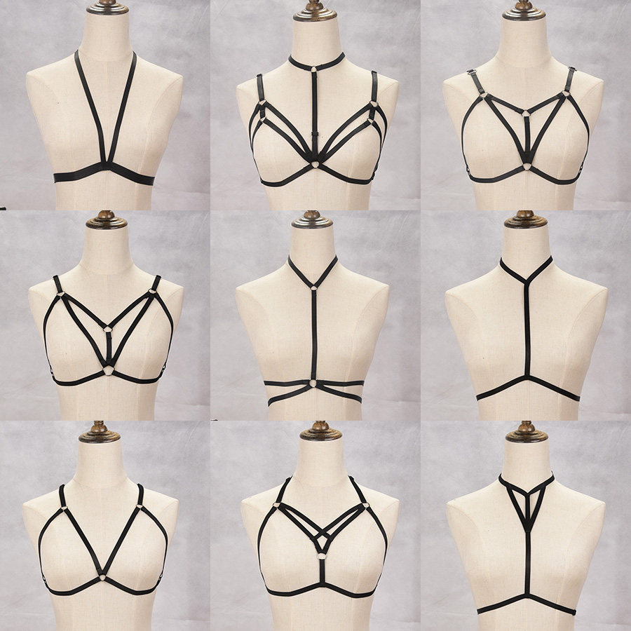 Gothic Sexy Womens Black Body Harness Lingerie Cage Bra Bdsm