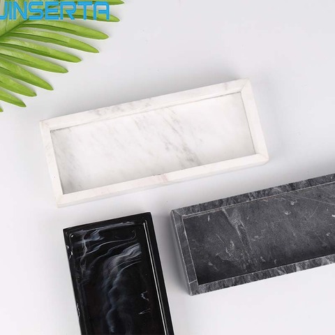 JINSERTA Marbled Storage Tray Resin Jewelry Display Plate Cosmetic Organizer Rectangle Home Restaurant Hotel Serving Tray ► Photo 1/6