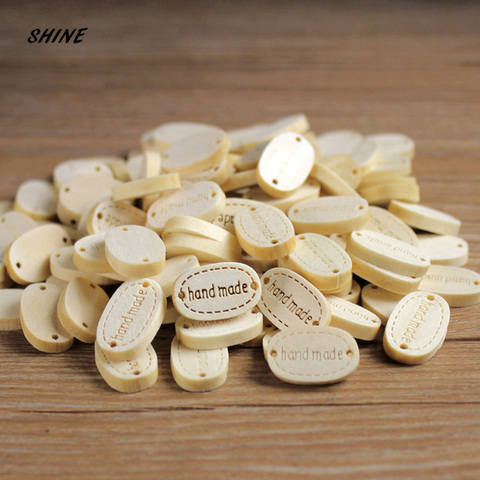 50pcs 2 Holes Sewing Wood Buttons Hand Made Word Scrapbooking Crafts 19 x 12mm Decorate bottoni botoes W2001 ► Photo 1/2