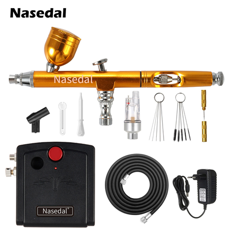 Nasedal Airbrush Compressor Kit Dual-Action 0.3mm Air Brush Paint Spary Gun Makeup Nail Tattoo Painting Car Cake Decor Airbrush ► Photo 1/6