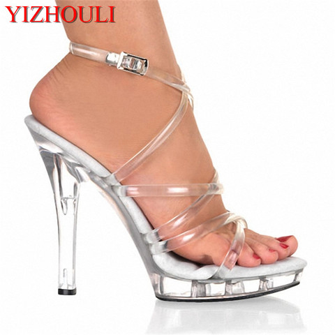 13cm sexy ultra high heel performance shoes crystal bridal wedding shoes, ladies stage transparent 5-inch fashion sandals ► Photo 1/6