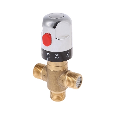 Solid Brass G1/2 Male 3 Way Thermostatic Mixing Valve Shower Water Temperature Control #20/25W ► Photo 1/1
