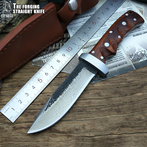 LCM66 Forged outdoor knife Hunting knife Tactical Fixed Knives,steel head+solid wood handle, Camping Rescue Portable knife Sharp ► Photo 1/1