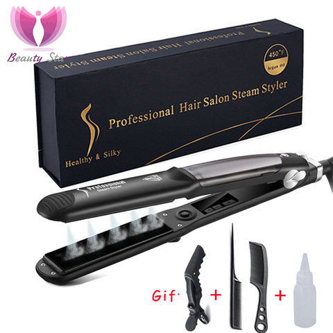 Drop Shipping Professional Steam Hair Straightener Ceramic Vapor Hair Flat Iron Seam Hair Straightening Iron ► Photo 1/6
