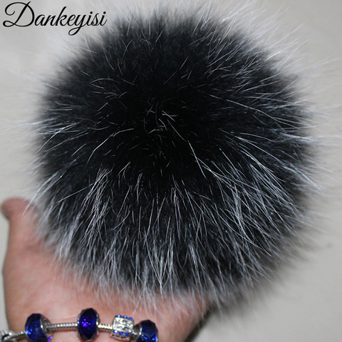 Fluffy Real Fox Fur Pompoms with Button 13-15cm DIY Fox Fur Pom Poms Balls Natural Fur Pompon For Scarves Hats Bags  Accessories ► Photo 1/6