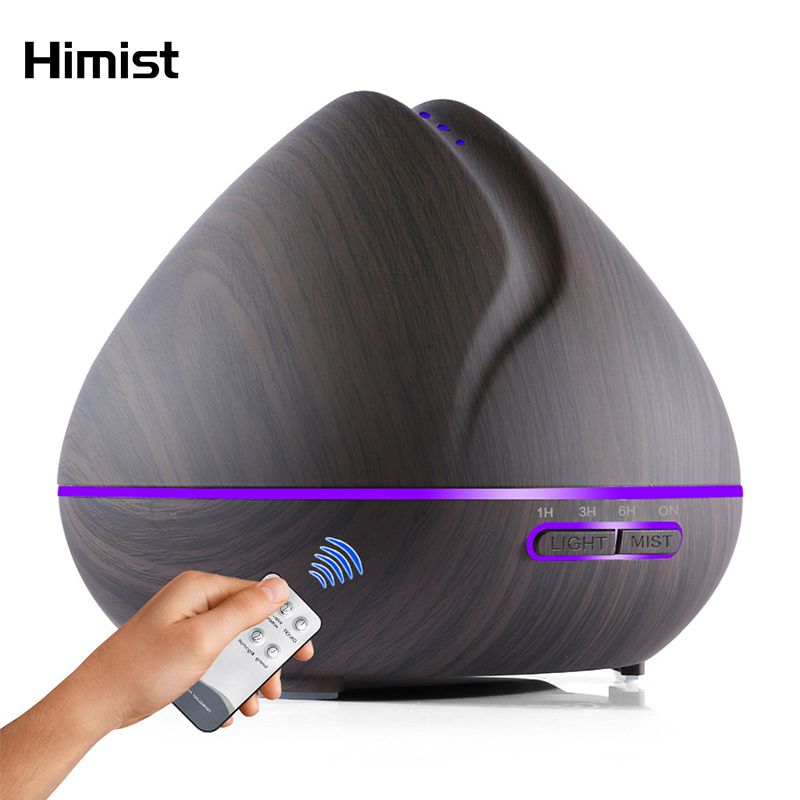 High Quality 500ml Aromatherapy Essential Oil Diffuser Wood Grain Remote  Control Ultrasonic Air Humidifier with 7 Colors Light