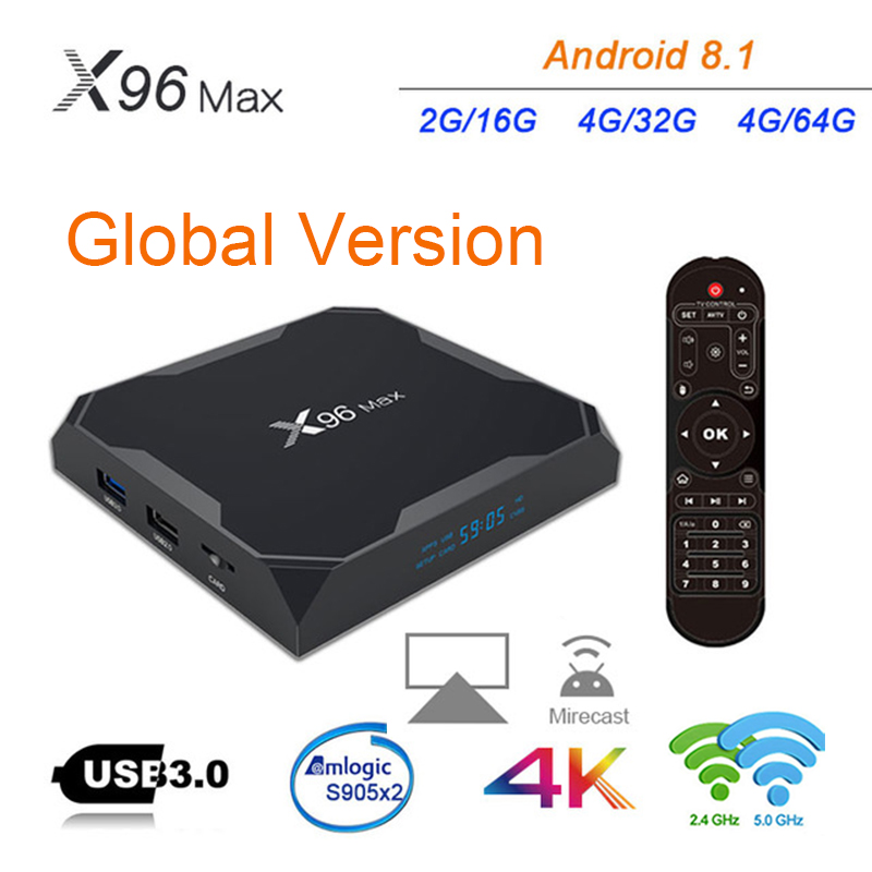 X96 Max Android 8.1 Quad Core WiFi BT H.265 TV Box 4GB+64GB 4K HD Medien Player