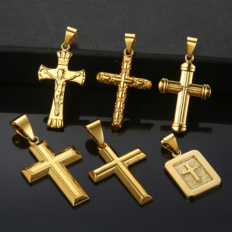 Davieslee Crucifix Jesus Cross Pendant For Men Women Gold Christian Pendants Woman Jewelry Gifts Dropshipping Wholesale LGPP01 ► Photo 1/6