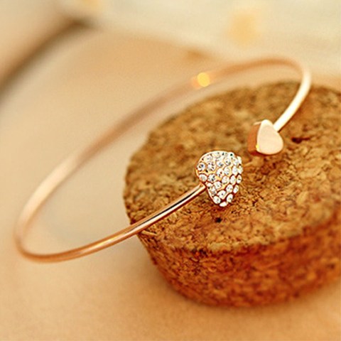 L043 New Fashion LOVE Crystal Double Heart Cuff Bracelet & Bangles for Women Lady Jewelry Charm Open Bracelet Valentine's Gift ► Photo 1/6