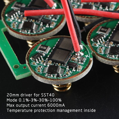20mm Driver for SST40 ,4 modes 0.1%-3%-30%-100%, max current output 6000mA, Temperature protection management inside ► Photo 1/4