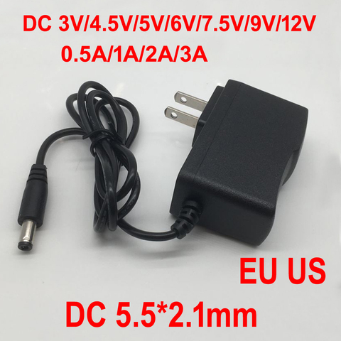 1 pcs 100-240V AC to DC Power Adapter for Charger 3V 4.5V 5V 6V 7.5V 9V 12V 0.5A 1A 2A 3A EU US plug 5.5 mm x 2.1 mm ► Photo 1/4