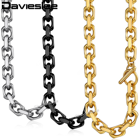 Davieslee Womens Mens Necklace Black Gold Silver Color Chain Stainless Steel Cable Link  T/O Toggle Clasp Jewelry 9mm LKNM53 ► Photo 1/6