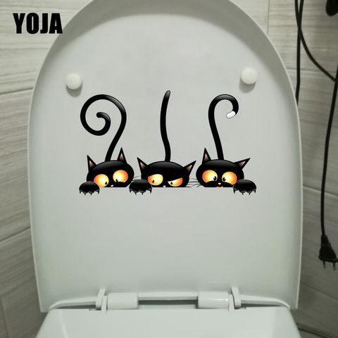 YOJA 23.9*14.2CM Witch Cat Funny Toilet Sticker Children Bedroom Wall Decal Home Decoration T1-0051 ► Photo 1/6