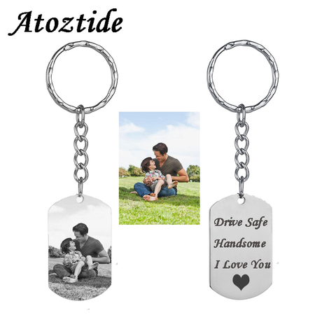 Atoztide Customized Stainless Steel Heart Keychain Personalized Silver Color Dag Tag Key Chain Engraving Words Jewelry Gift ► Photo 1/6