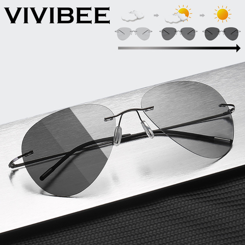 VIVIBEE Polarized Photochromic Men Pilot Sunglasses Women Aviation Titanium Sun Glasses 52mm Light weight Color Change Goggles ► Photo 1/6