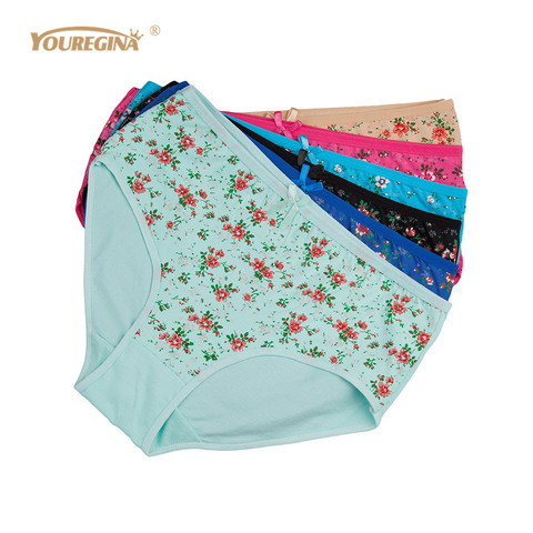 YOUREGINA Women Panties Cotton Plus Size High Waist Print Panties Women's Floral Lingerie Briefs Ladies Under Wear 6pcs/set ► Photo 1/6