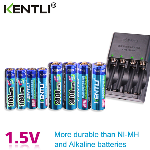 KENTLI 8pcs 1.5v aa aaa batteries Rechargeable Li-ion Li-polymer Lithium battery + 4 slots AA AAA lithium li-ion Smart Charger ► Photo 1/6