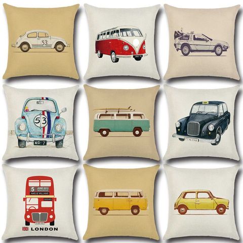 45x45cm Linen Pillow Decorative Linen Cushion Cover Cartoon  Vintage Car Pillow Case Square Vintage Almofadas ► Photo 1/6