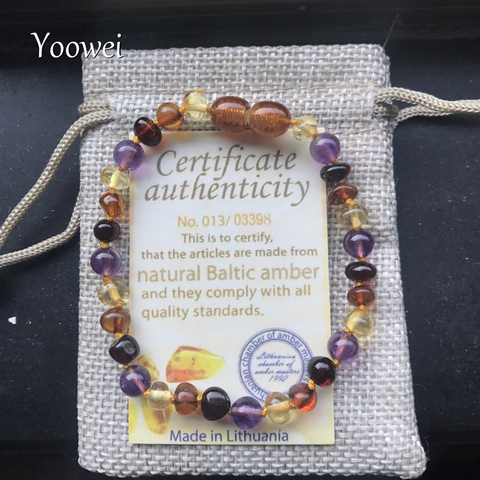 Yoowei 9 Color Baby Amber Bracelet/Necklace Natural Amethyst Gems Adult Baby Teething Necklace Baltic Amber Jewelry Wholesale ► Photo 1/6