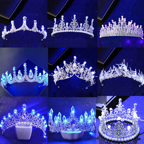 New Various Luminous Tiaras Crowns for Bride Blue Light LED Crown for Women Party Wedding Headpiece Hair Ornaments Crystal Tiara ► Photo 1/6