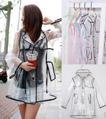 Transparent Vinyl Raincoat Runway Style Womens Girls Clear Fashion Rain Coat ► Photo 1/4
