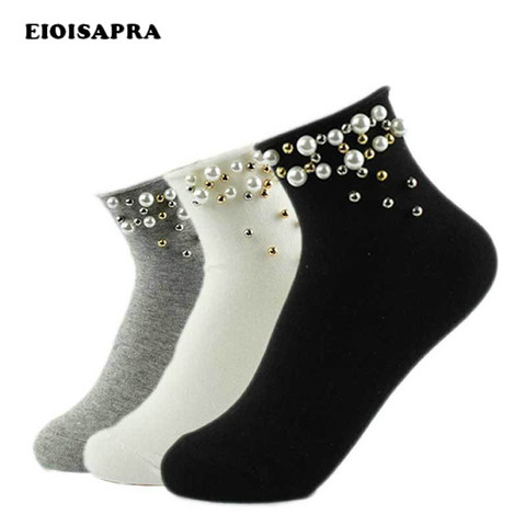 [EIOISAPRA]Pearl Gold Silver Handmade Cute Socks Fashion Cotton Edge Socks Women Funny Short Sokken Girl Harajuku Calcetines ► Photo 1/6