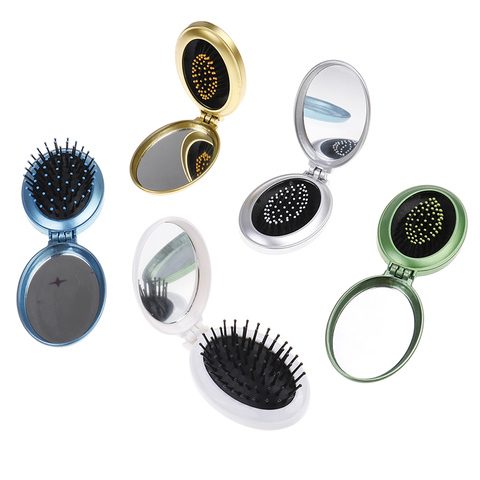 Portable Round Pocket Small Size Travel Massage Folding Comb Girl Hair Brush With Mirror Styling Tools 5 Colors ► Photo 1/6